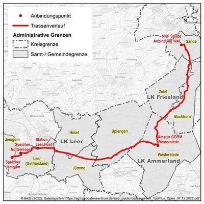 Karte LNG-Anbindungsleitung Wilhelmshaven-Leer